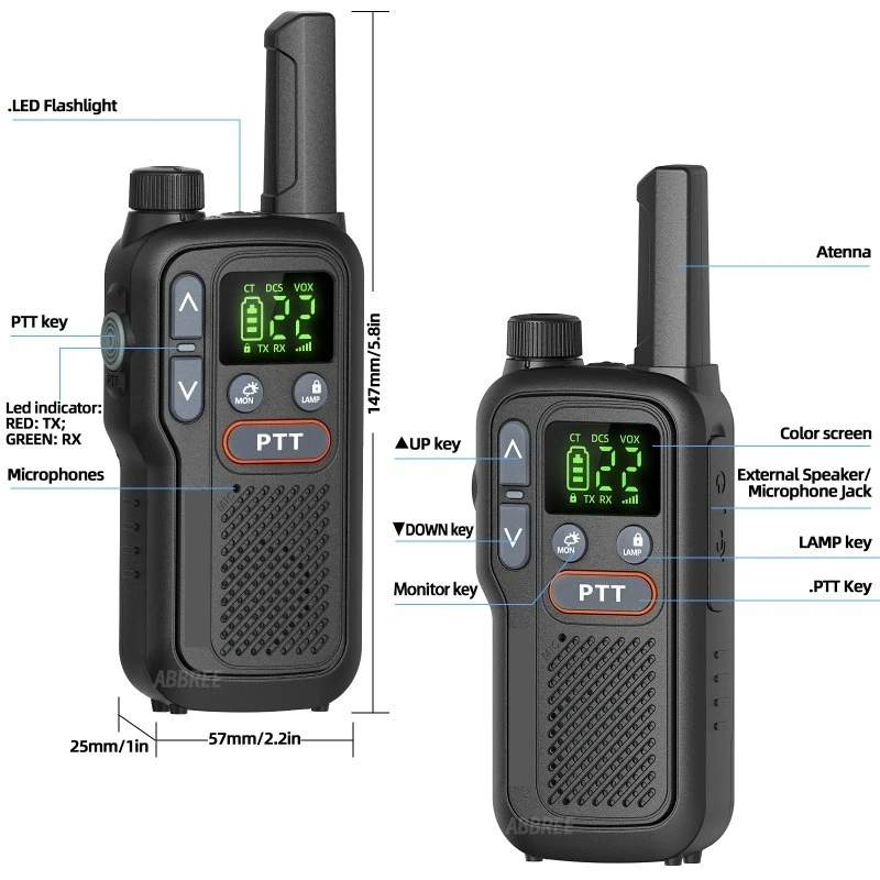 2PCS For Baofeng BF-T18 Mini Walkie Talkie PMR FRS Dual PTT Flashlight Portable Type-C Charger VOX NOAA Service For Hunting