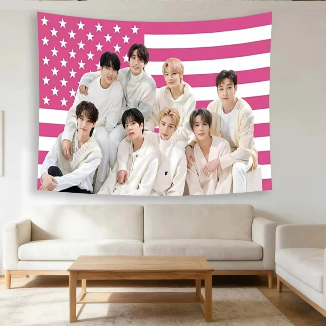 SKZ Pink American Flag Tapestry K-Pop Idol Group Flat Print Wall Hanging Fan Merch Decor for Bedroom Dorm Ideal Gift