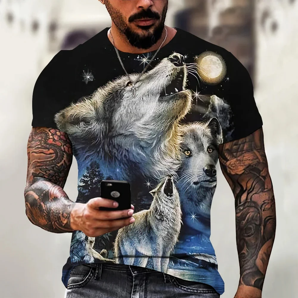 Camisetas Vintage con estampado 3D de lobo para hombre, Top deportivo informal de calle con animales, camiseta de manga corta de gran tamaño, ropa de verano para hombre