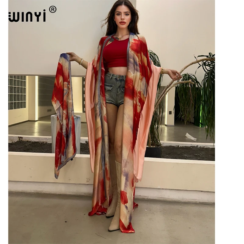 WINYI Summer Beach Wear Cover Up Lady Boho Cardigan luxury beachwear Silky and skin-friendly sexy Holiday Kimono maxi dress