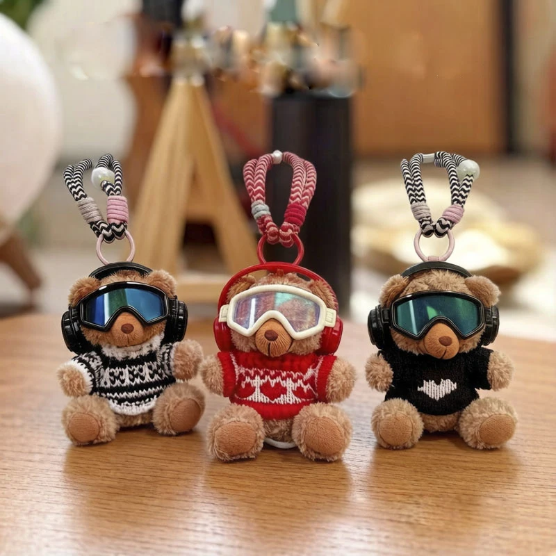 

Cute Stuffed Skiing Little Bear Diving Goggles Bear Plush Doll Keychain Pendant Bag Charm Couples Creative Keychain Bag Ornament