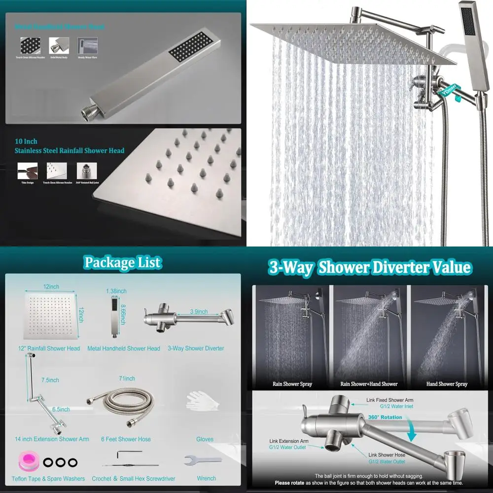 

Душевая система высокого давления 12 в 1 с ручным душем, регулируемым кронштейном, двойной лейкой-водопадом и удлиненным шлангом – матовый никель
