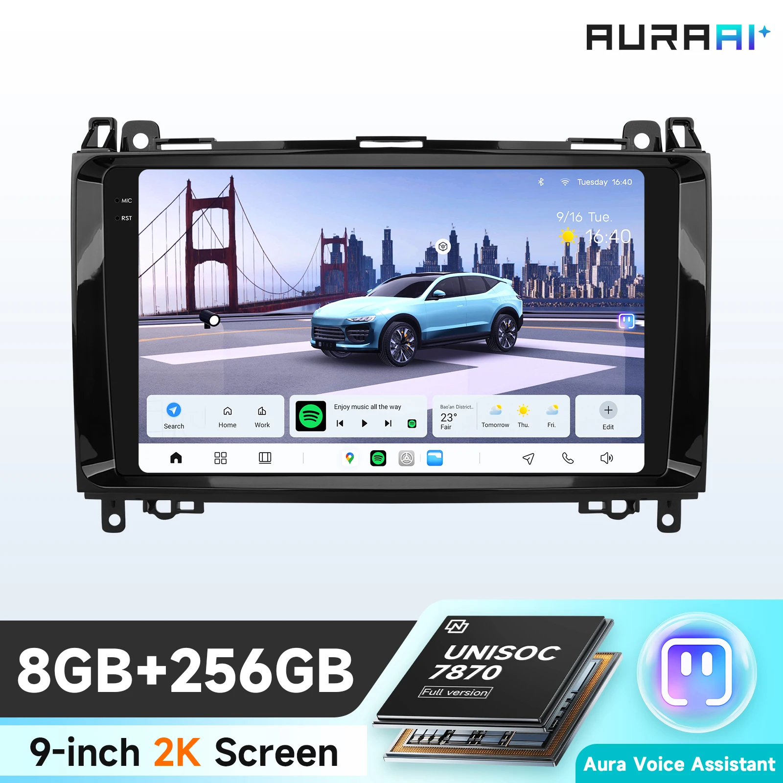 9'' Carplay 4G 2 Din Android Auto Radio Voor Mercedes Benz A B Klasse B200 W169 W245 B200 W906 2500 Sprinter 3500 W639 Vito Viano Vw