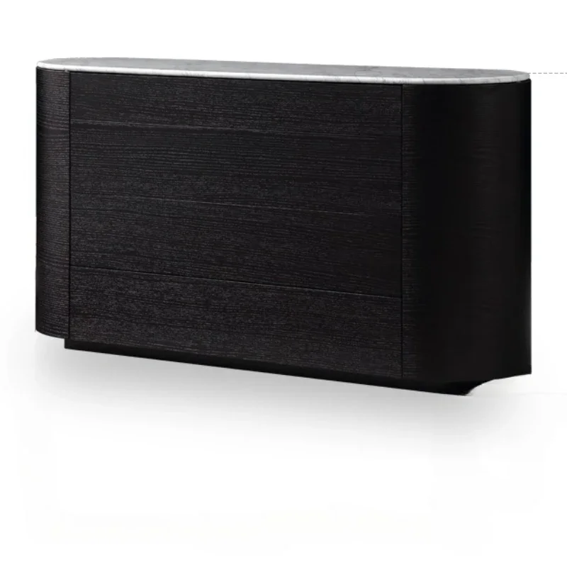 

Italian light luxury modern smoked black solid wood arc chest marble surface large drawer cabinet floor-to-ceiling entrance