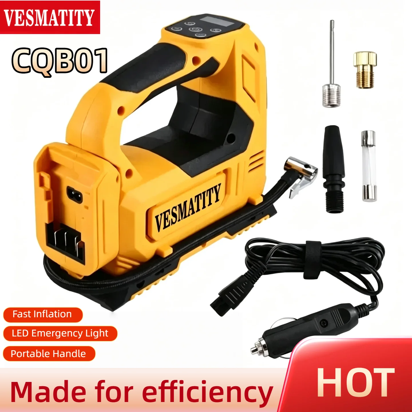 VESMATITY Cordless High Speed Car Tire Inflator Electric Pump Air Compressor Portable Heavy Duty For DeWALT Battery