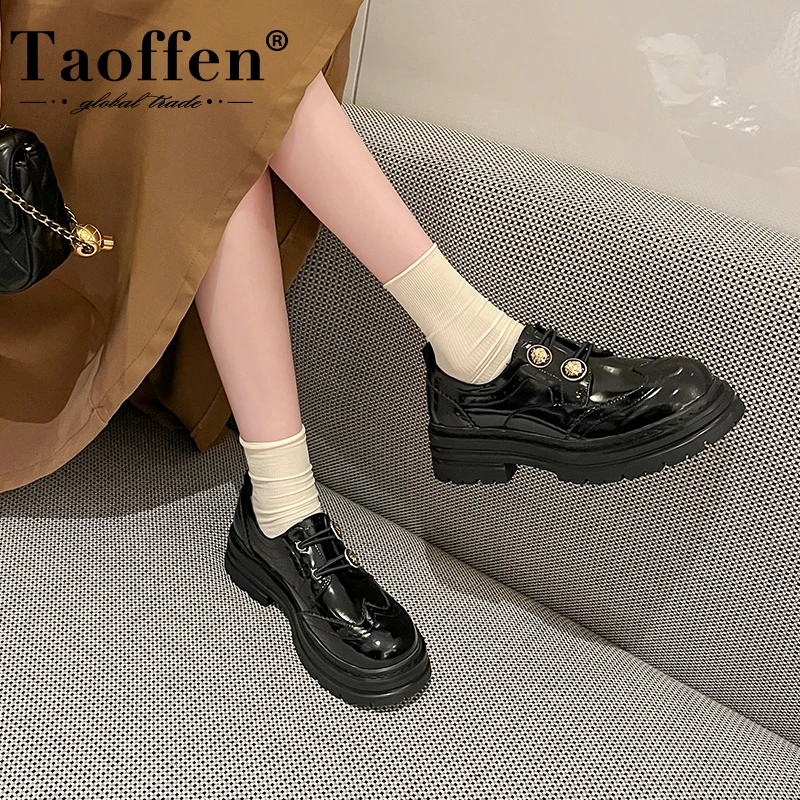 

Taoffen Platform Loafers Women Genuine Leather Round Toe Slip-On Casual Shoes Chunky Heel Comfortable Office Oxford