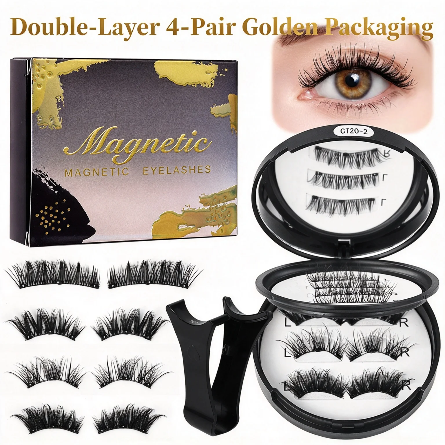New Magnetic False Eyelashes 4 Pairs, Ultra Large Capacity Stalk Half Eye Fox Style False Eyelashes, Whole Strip Available Now