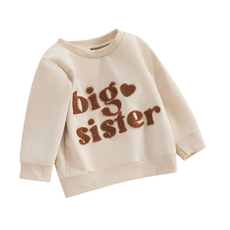 

Toddler Big Girl Sister Sweatshirt Long Sleeve Crew Neck Letter Embroidery Warm Infant Pullover Top For Winter Fall