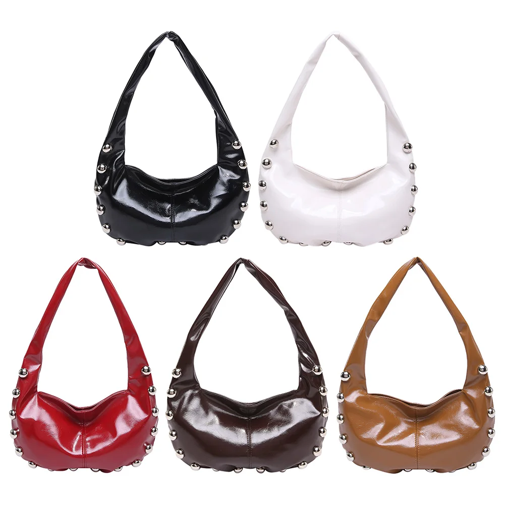 Женская сумка на плечо из искусственной кожи с шипами, большая вместительная сумка в стиле панк для подмышек, однотонная модная сумка для переноски, маленькая большая сумка, сумка с напуском
