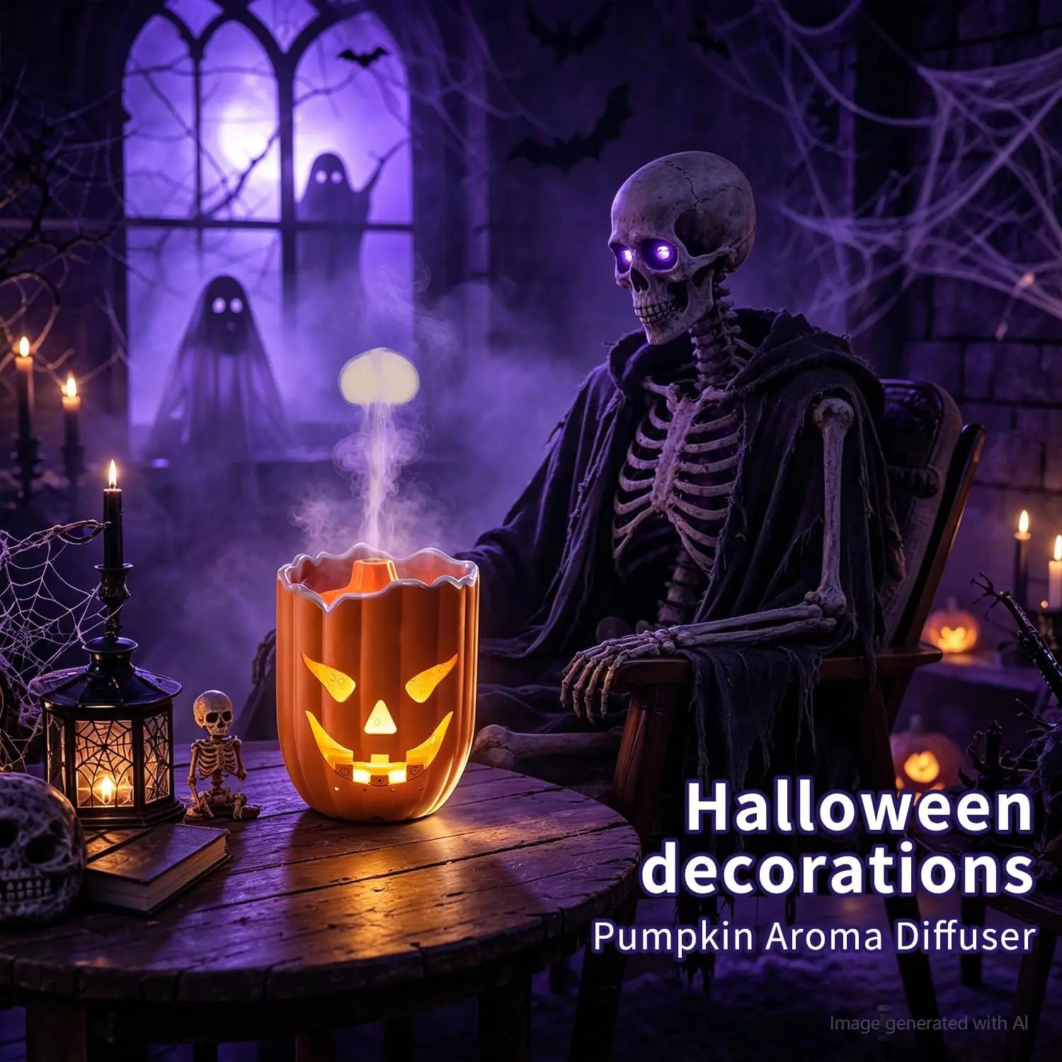 Cute Essential Pumpkin Jellyfish Humidifier 300ml Two Spray Modes, 7 Colors Light Waterless Auto Off with Remote Control