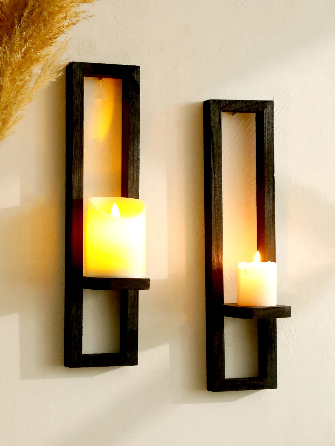 Wandmontierte Kerzenhalter aus schwarzem Holz, rustikale Präsentationsständer, dekorative Wandleuchter, Regale für Wohnzimmer, Schlafzimmer und Heimdekoration