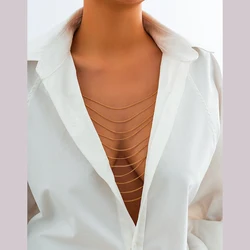 Lacteo Multilayer Metal Link Chest Chain for Women Jewelry Sexy Lingerie Underwear Body Back Chain Festival Accessories Party