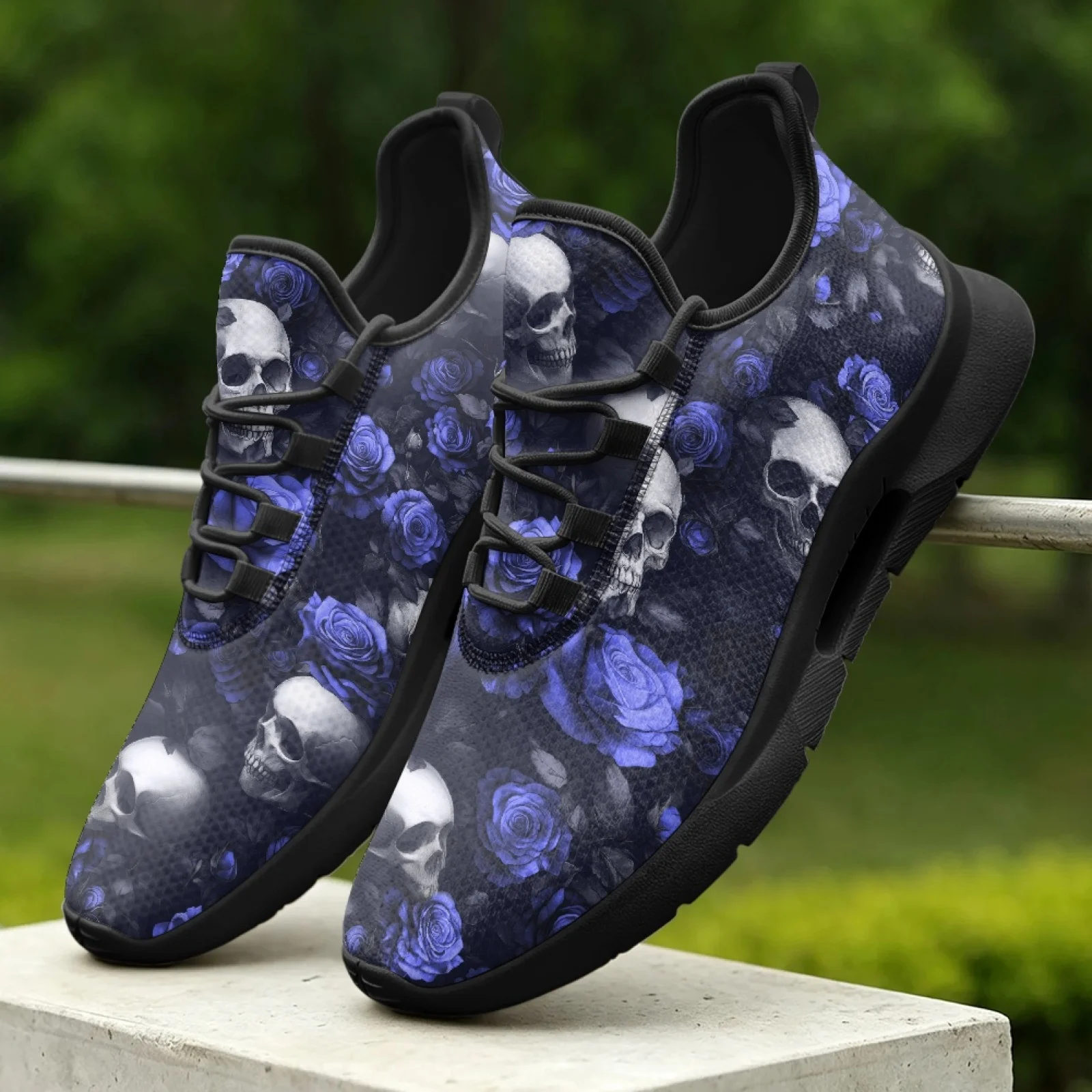 XIXIRIMIDO Lace-up Casual Shoes Mens Sneakers Comfortable Mesh Breathable Walking Shoes Women's Lightweight Sneaker Rose Skull