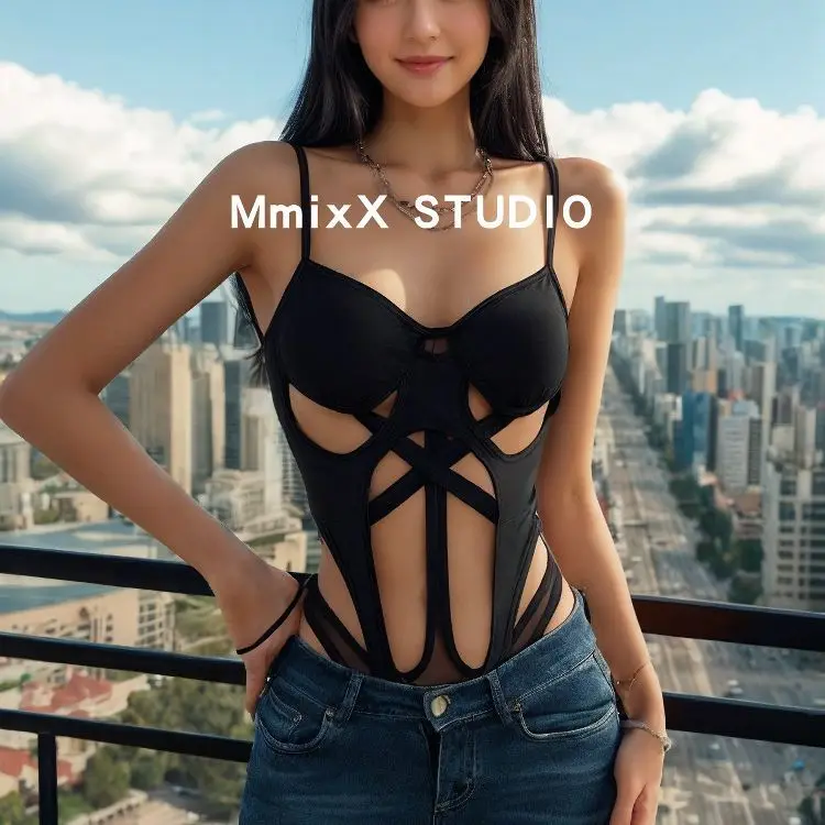 Sexy Hollow out Design Slim Fit  Swimsuit Women's Strapl Top Pure Color Svel Commute Sle Summer Thin Poly...