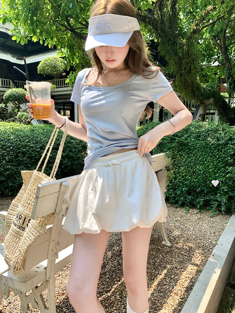 

White Puff Skirt Low Waist Bouffant ort Se Casual Sle Stand Fit Pure Color for Ladies Daily Wear Cozy Fit