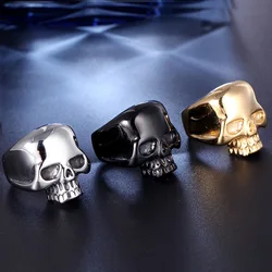 Simple Gothic Skull Ring for Men Gold/Black/Silver Color Stainless Steel Biker Roker Skull Ring Fashion Women's Jewelry Gift