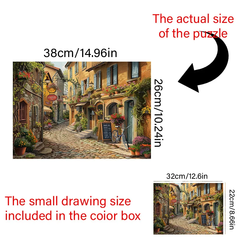 صندوق مكون من 1000 قطعة من الألغاز الصغيرة للبالغين بتصميمات الشوارع الأوروبية - مقاوم للخدش، صعوبة عالية، مناسب للبالغين، Fa
