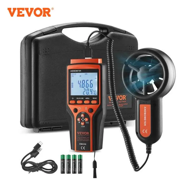 VEVOR Split Handheld Anemometer Digital Wind Speed CFM Meter Gauge Measures Wind Velocity Wind Temperature Air Flow Wind Chill