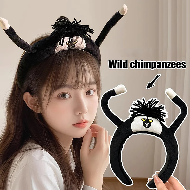 Divertida diadema de chimpancé salvaje, diadema de cara con lavado de animales bonitos de dibujos animados, accesorios creativos y encantadores para el cabello de felpa para regalo de niña