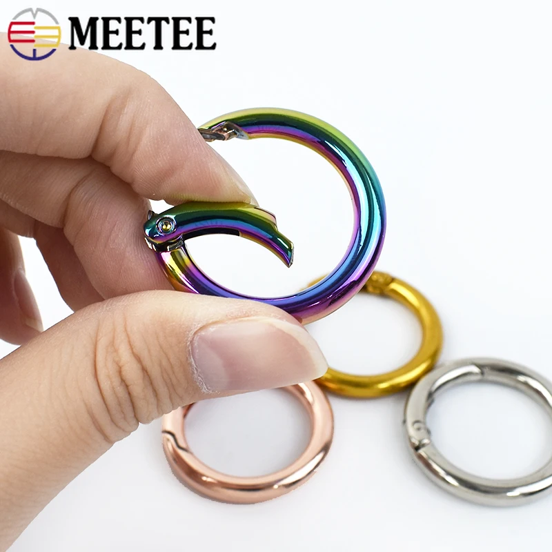 10Pcs 7-38mm Meetee Metal Spring O Ring Buckles Round Openable Handbag Strap Connector Clasp Keychain Snap Hook Accessories