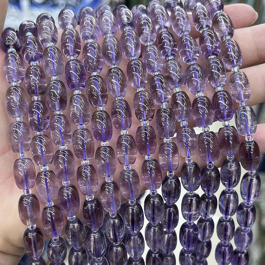 

Natural Stone Amethyst Handmade Rice Beads Faceted Loose For Jewelry Making DIY Necklace Bracelet 15'' 8-12mm