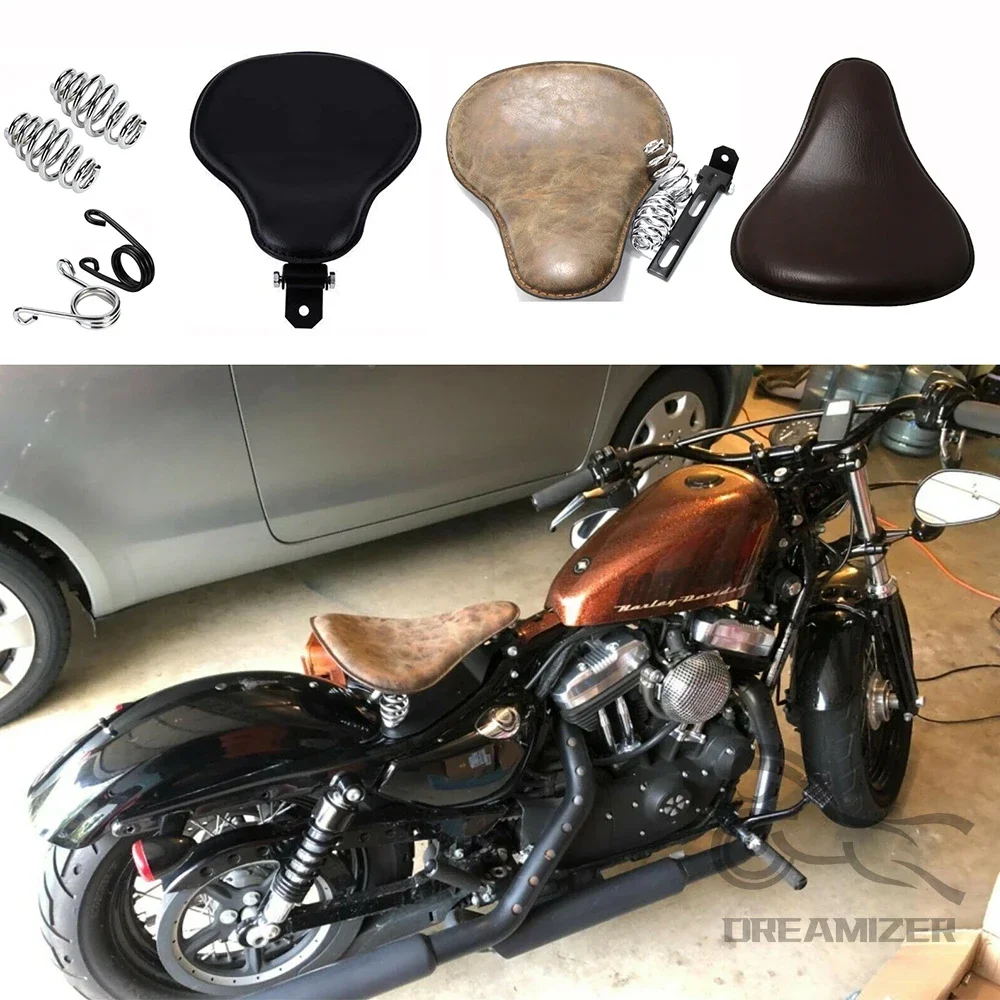 Motorcycle Spring Solo Seat Distressed Soft LeatherCushion Mounting Kit For Sportster Bobber Chopper Heritage Springer Softail