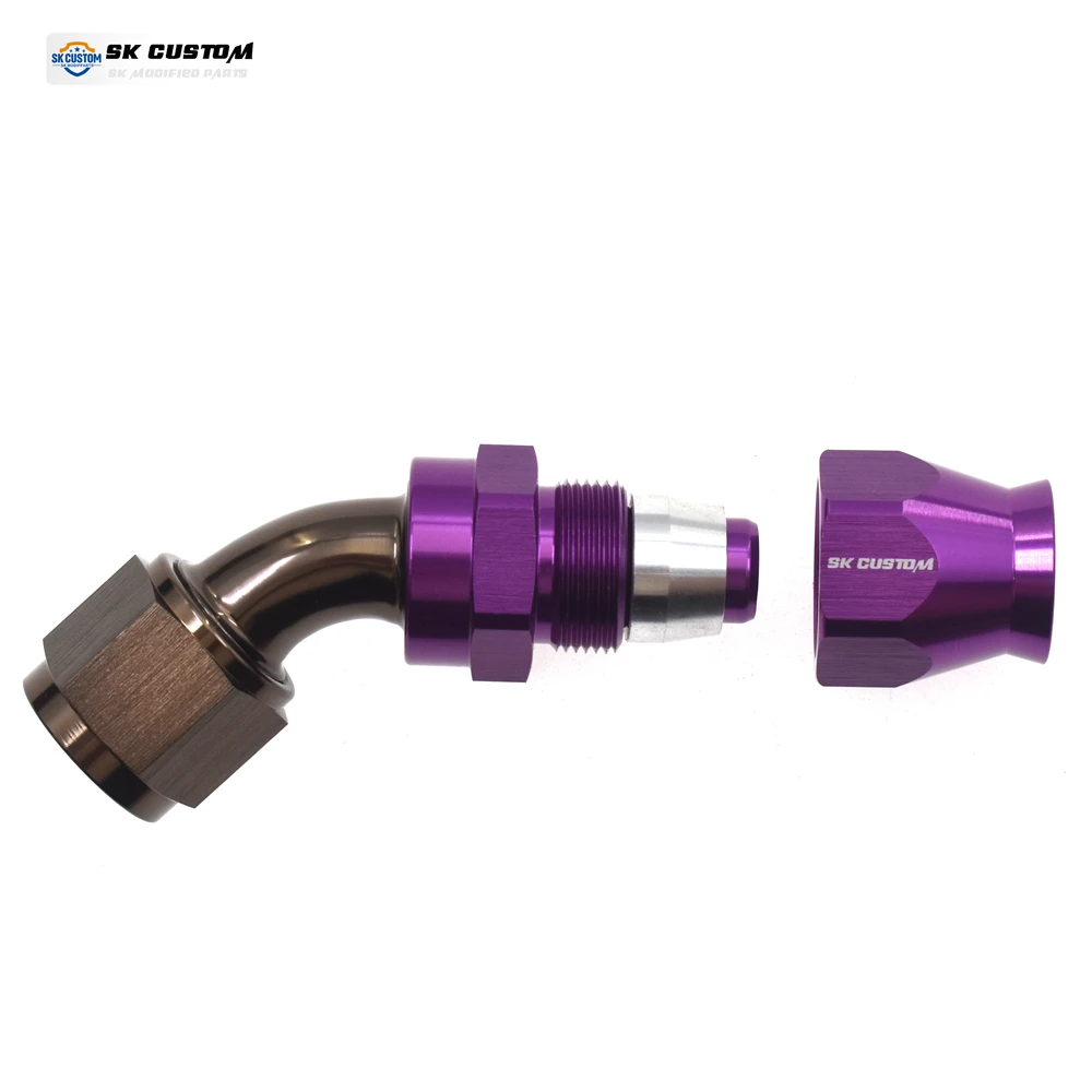 SK مخصص PTFE خرطوم نهاية واجهة أنابيب النفط AN10 مستقيم 0 ° /45 ° /90 ° /120 ° /150 ° /180 درجة PTFE خط الوقود خرطوم نهاية المناسب محول