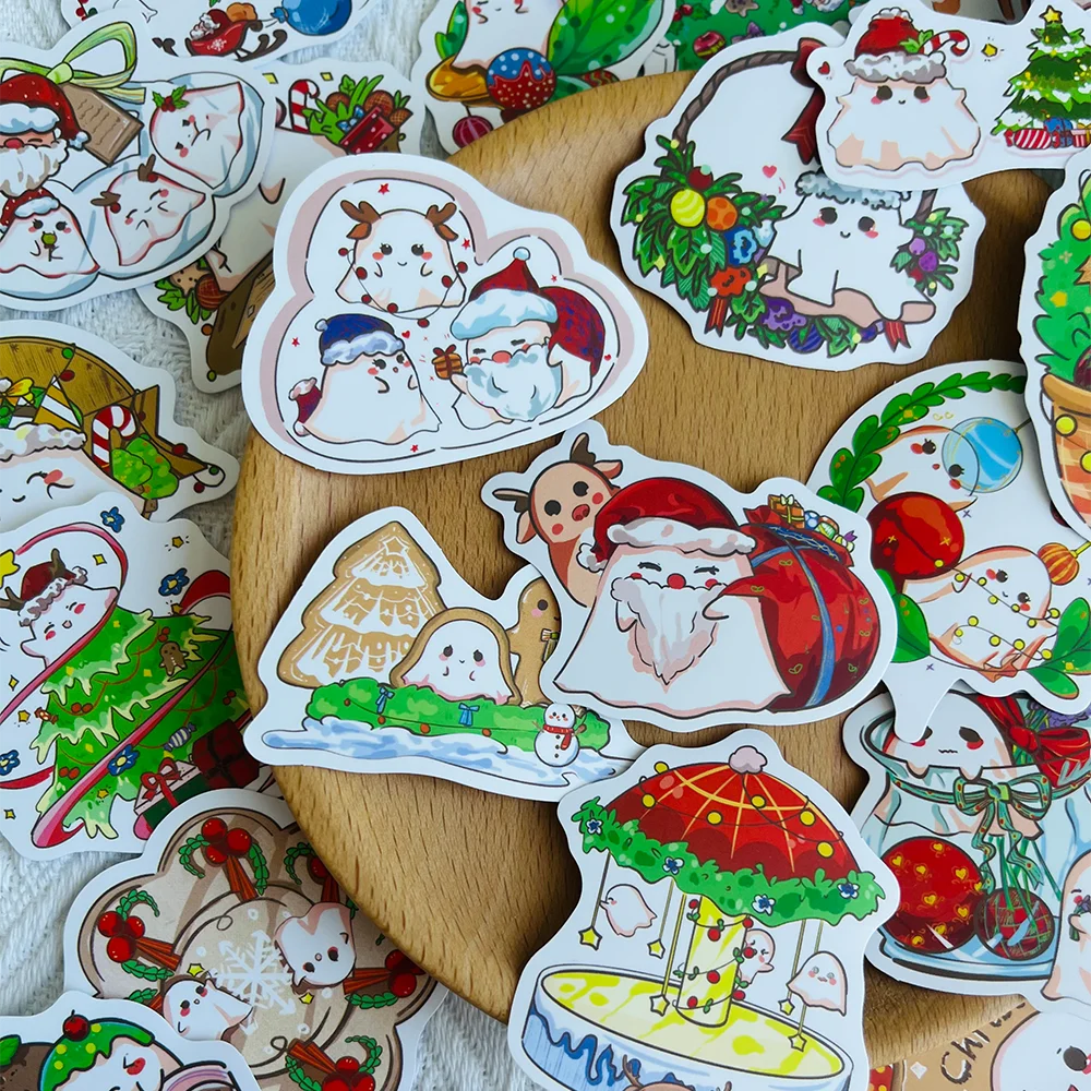 50pcs Christmas Ghost Stickers for Suitcases, Computers, Scrapbooks, and Decorations—DIY Christmas and Halloween Gifts for Mugs