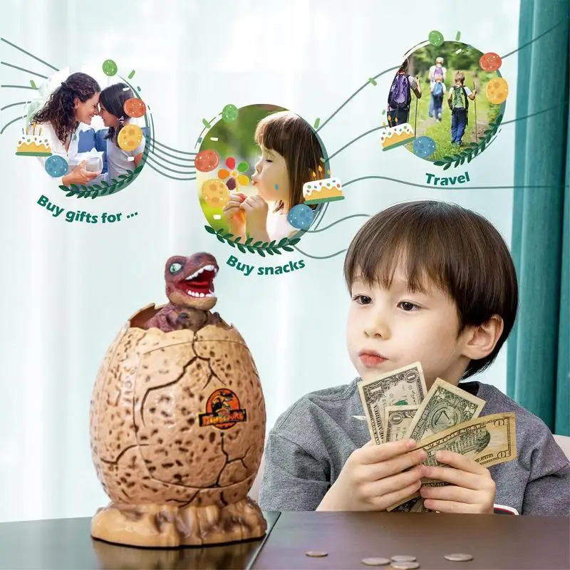 Electronic Piggy Bank for Children, Cartoon Dinosaur Money Box, Password Saving Banks, Auto Scroll Pape Music Box, 3 em 1 Gift