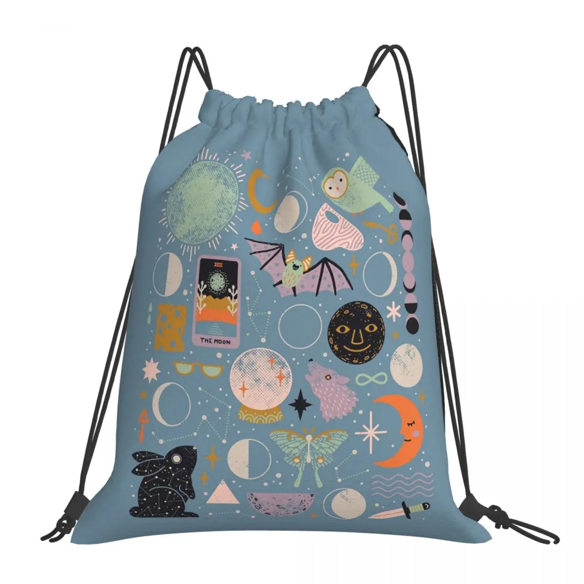 Lunar Pattern Blue Moon Backpacks Multi-function Portable Drawstring Bags Sports Bag Book Bags For Travel Students