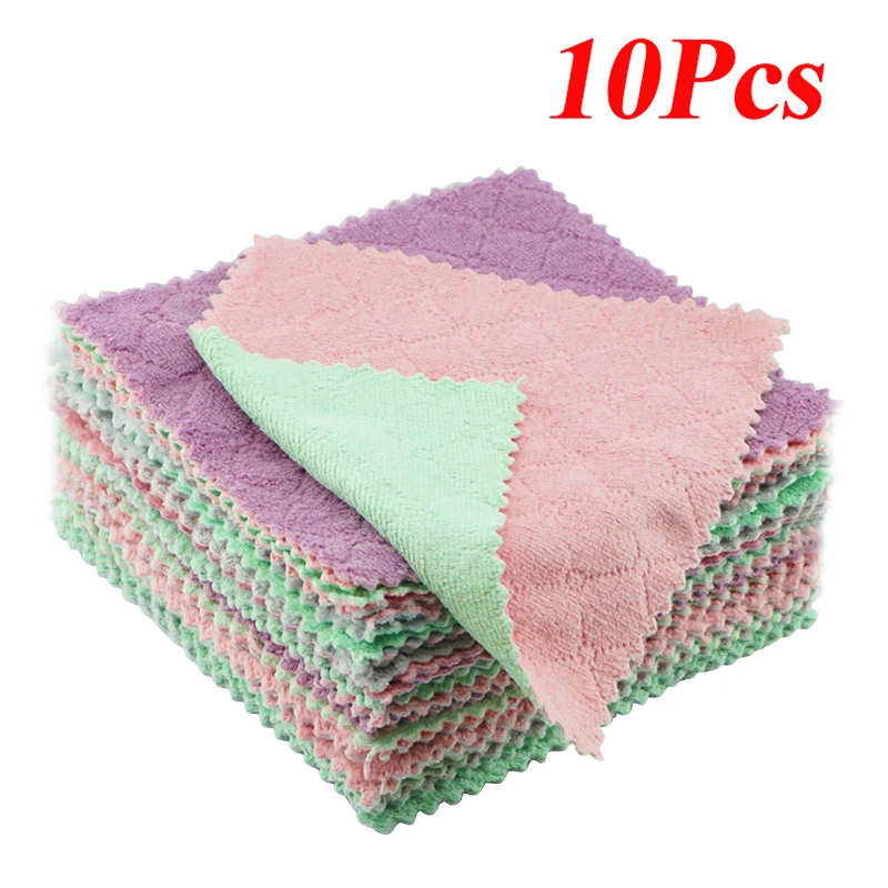 10PCS Kitchen Towel Double-sided Dish Cloth Is Non-oily Scouring Pad for Cleaning Super Absorbent Microfiber Cleaning Cloth