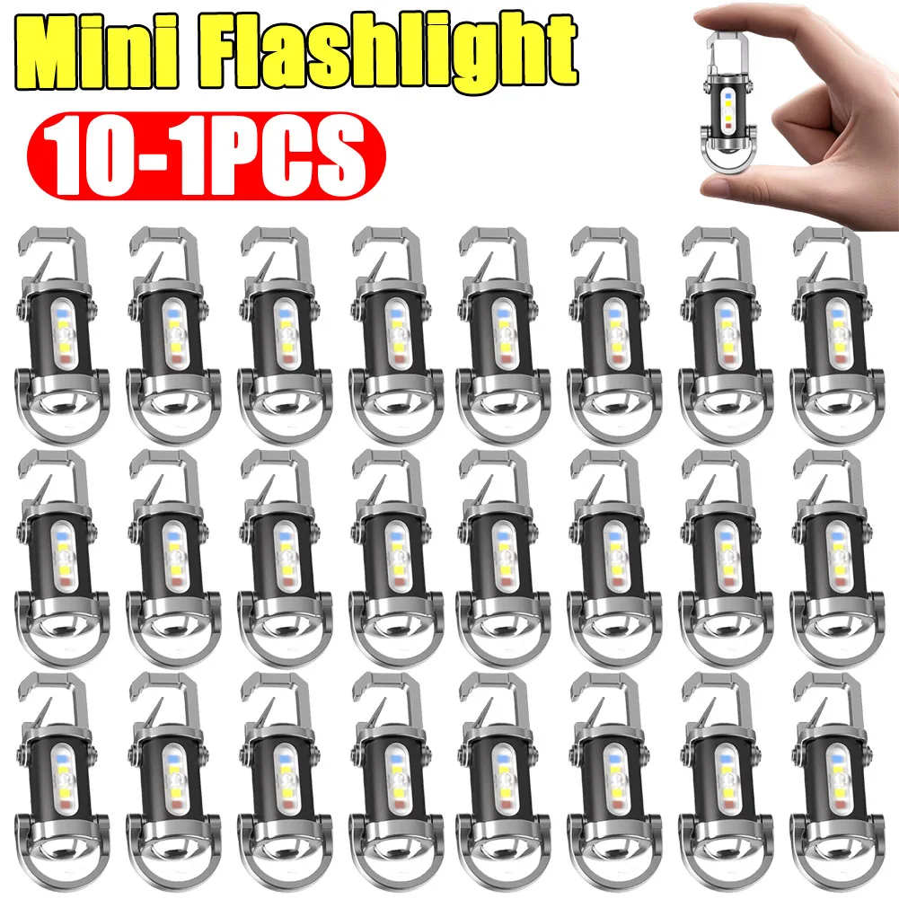 

10-1PCS Multifunctional COB LED Keychain Flashlight Mini Flashlight Type-C USB Rechargeable Keychain Torch for Camping Hiking