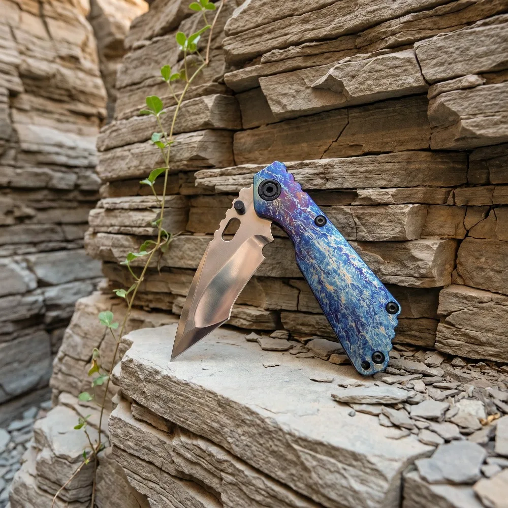 New Style Titanium Alloy Handle Folding Pocket Knife D2 Blade Lightweight Foldable Knife Hobby Collection Present