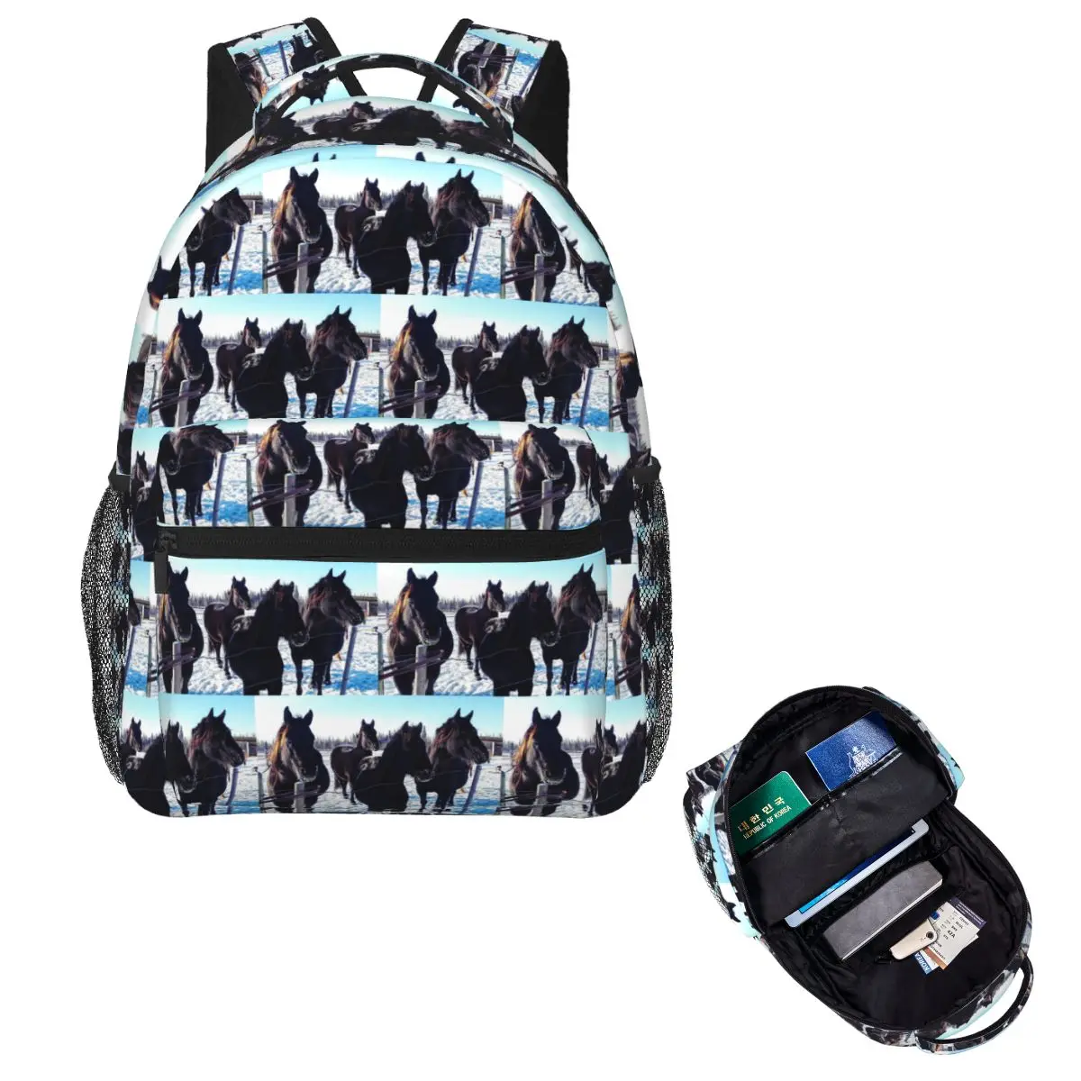 

Frosty Horses! Student Backpack School Bag Hiking Travel Daypack for Boys Girls Fashion Bookbag Shoulder Bags