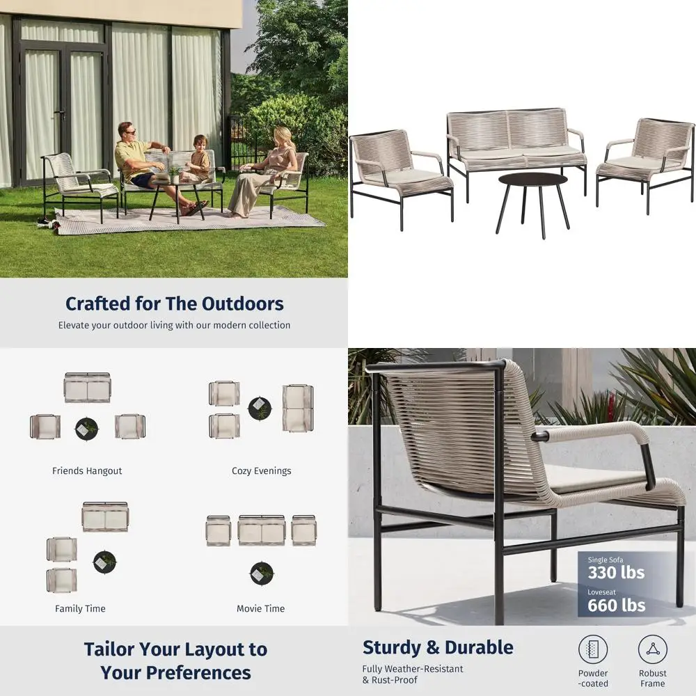 

4 Piece Patio urniture Set, Outdoor urniture with PE Wicker Rattan Chairs and Coee Table, ern Patio Contion Set with Sot Pad or