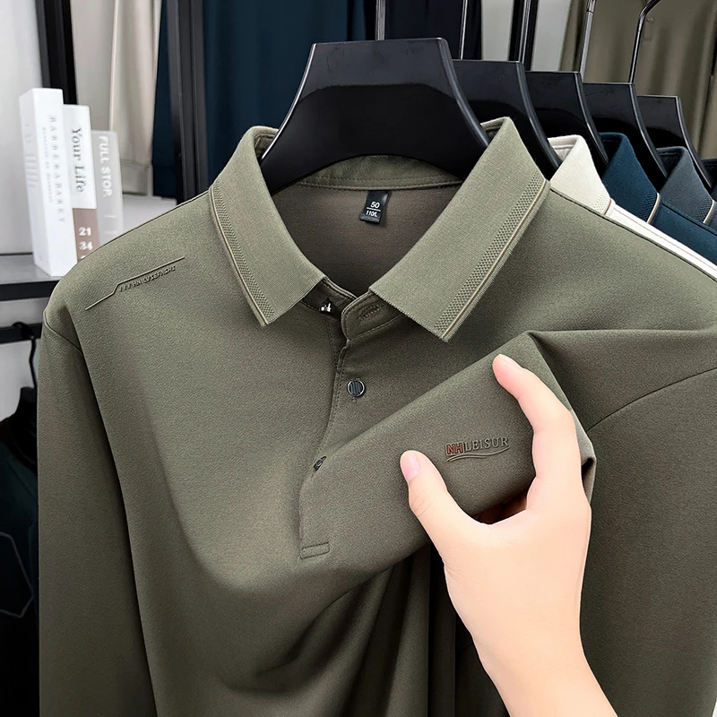 Hot البيع ربيع الخريف الرجال قميص بولو كم طويل تي شيرت الصوف مزيج مكافحة بيلينغ طوق 3 أزرار الأعمال الدافئة ملابس رجالية غير رسمية