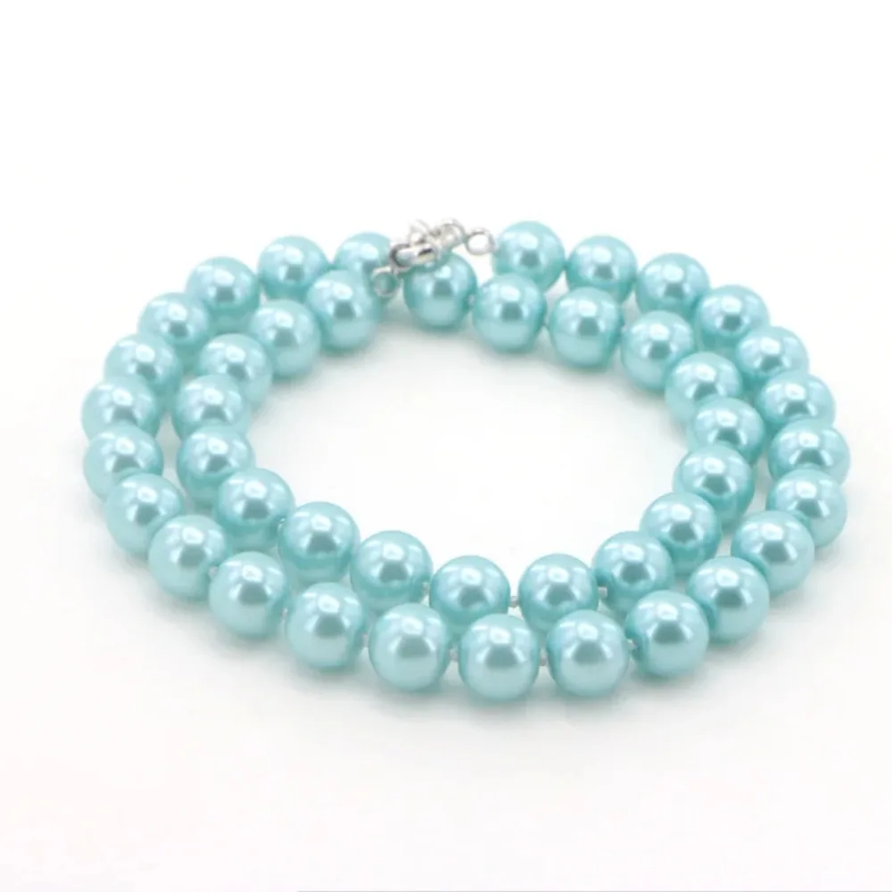 12 Color 10mm Lake Blue Akoya Cultured Shell Pearl Necklace 45cm Choker Necklace Womens Costume Jewelry Fashion Gift Wholesale
