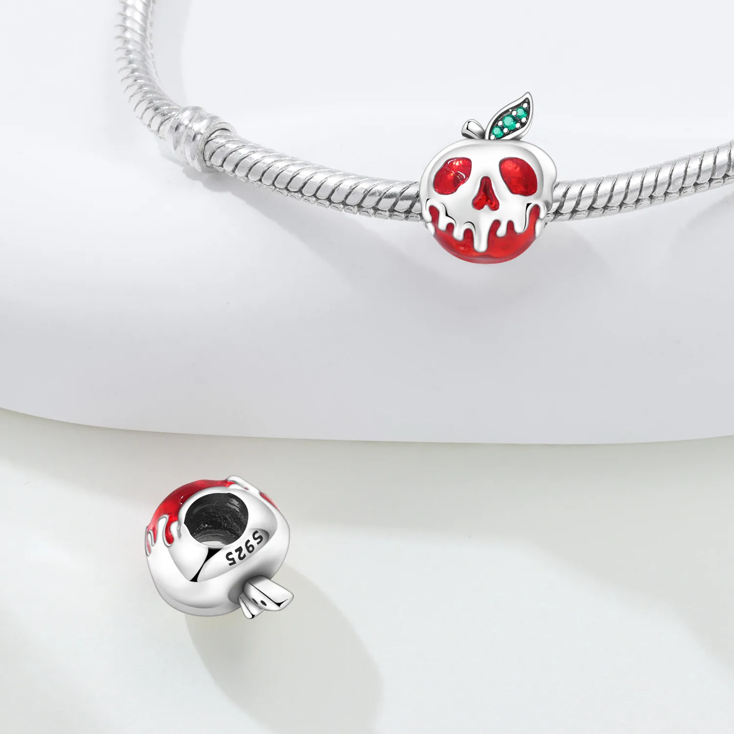 PANPOKI 925 Sterling Silver Red Skull Apple Pendant Beads Original Pendants Bracelet Charm Jewelry Party DIY Trendy Gifts
