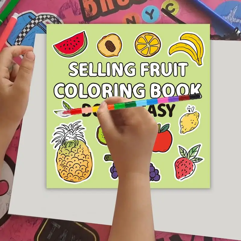 Livre de coloriage de fruits pour tout-petits, livre de peinture de fruits de dessin animé, livre de dessin facile et amusant avec 40 dessins de dessin animé Liberty, nettoyage de coloriage pour enfants