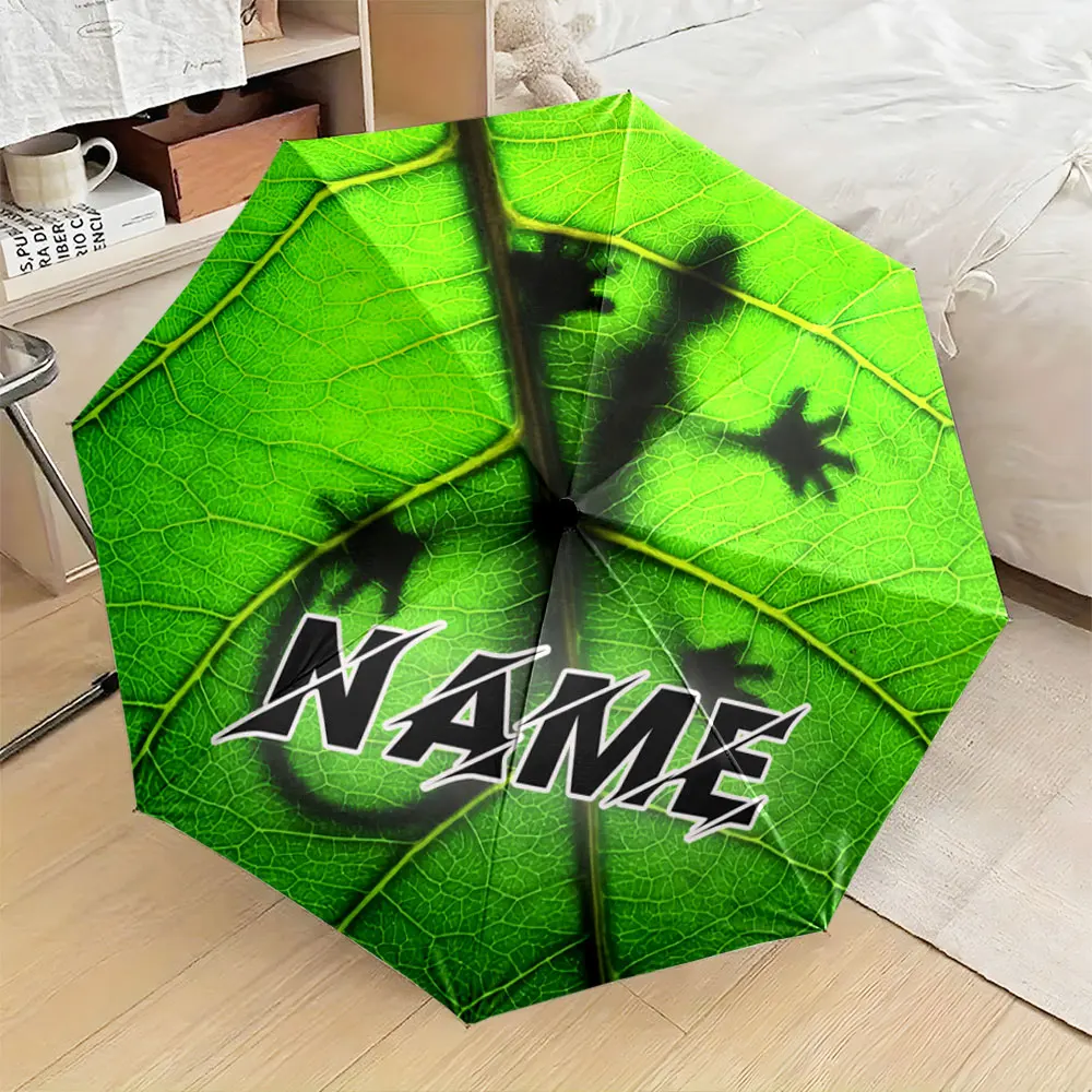 Custom Name Umbrella, Vibrant Green Leaf with Shadows Design Umbrella Folding Umbrella for Sunny and Rainy,Gift
