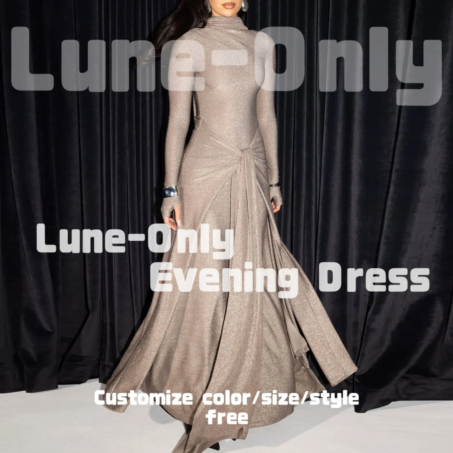 

Элегантные женские вечерние платья с длинными рукавами и блестками по индивидуальному заказу с шарфом, завязанное вечернее платье для выпускного вечера, вечернее платье