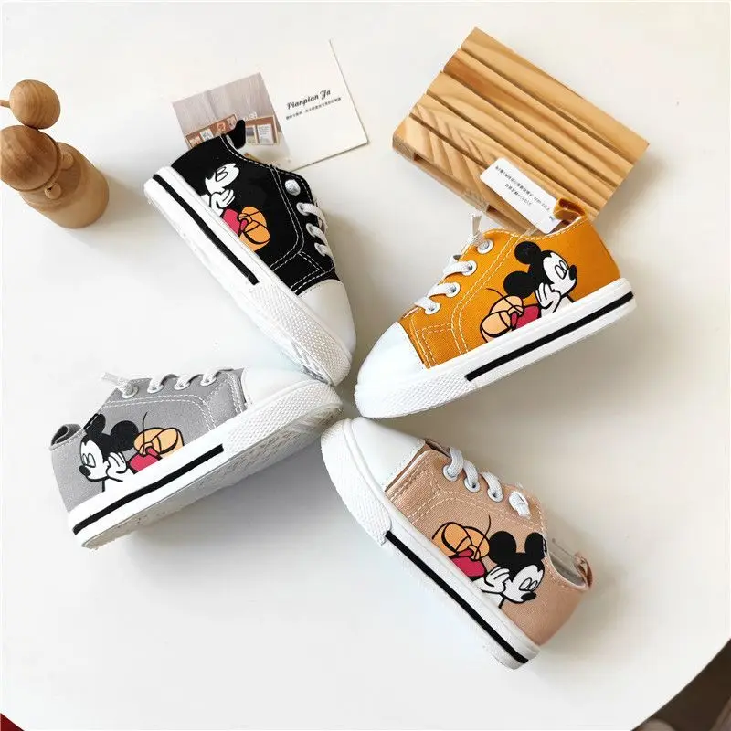 

Весенне-осенние детские кеды с Микки Маусом, мультяшные парусиновые туфли, мягкие туфли для малышей, эластичные шнурки, для мальчиков и девочек, для школьников
