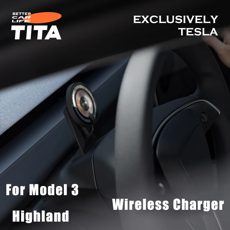 Tita 15W Magnetic Car Wireless Charger With LED For Tesla Model 3/Y MacSafe for iPhone Xiaomi Magnet Air Vent Mount Phone Holder