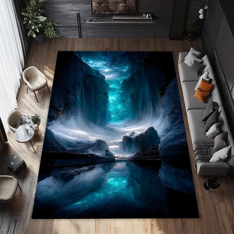 Mystic Ice Canyon Glacial Lake Scenery Nature graphics Rug,Sofa Living Room Entrance Hall,Non Slip Rug,Gift