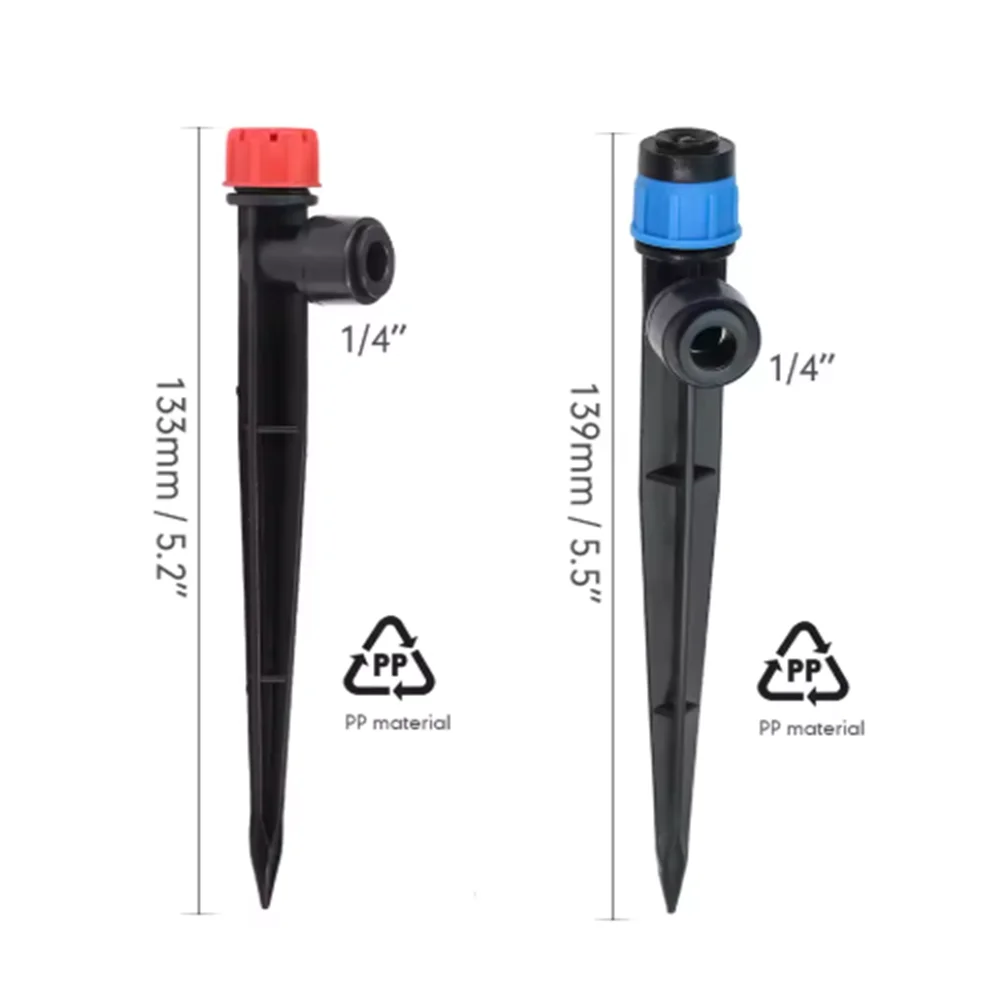 13cm Adjustable Flow Drip Sprinkler Ground Stake, 0~80L/H, 8 Hole & Vortex Fountain Emitter, 1/4 Inch Quick Connect Dripper