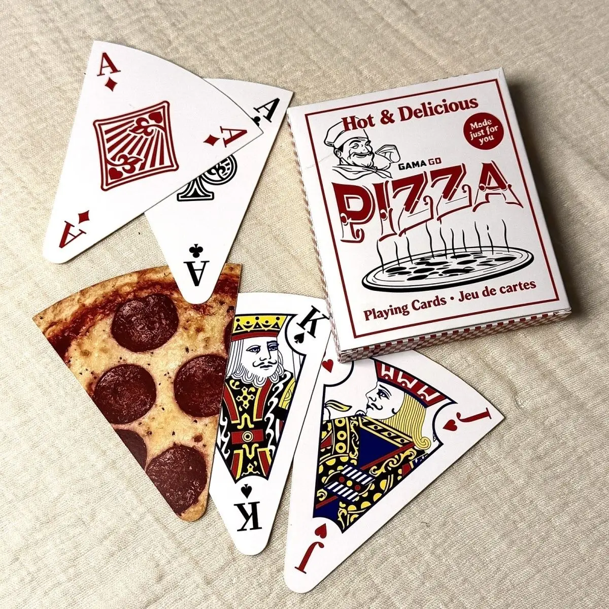 54 Pcs Pizza Slice Playing Cards for Family Game Night Novelty Triangular Card Deck with Pizza Design, Fun Party Game Cards