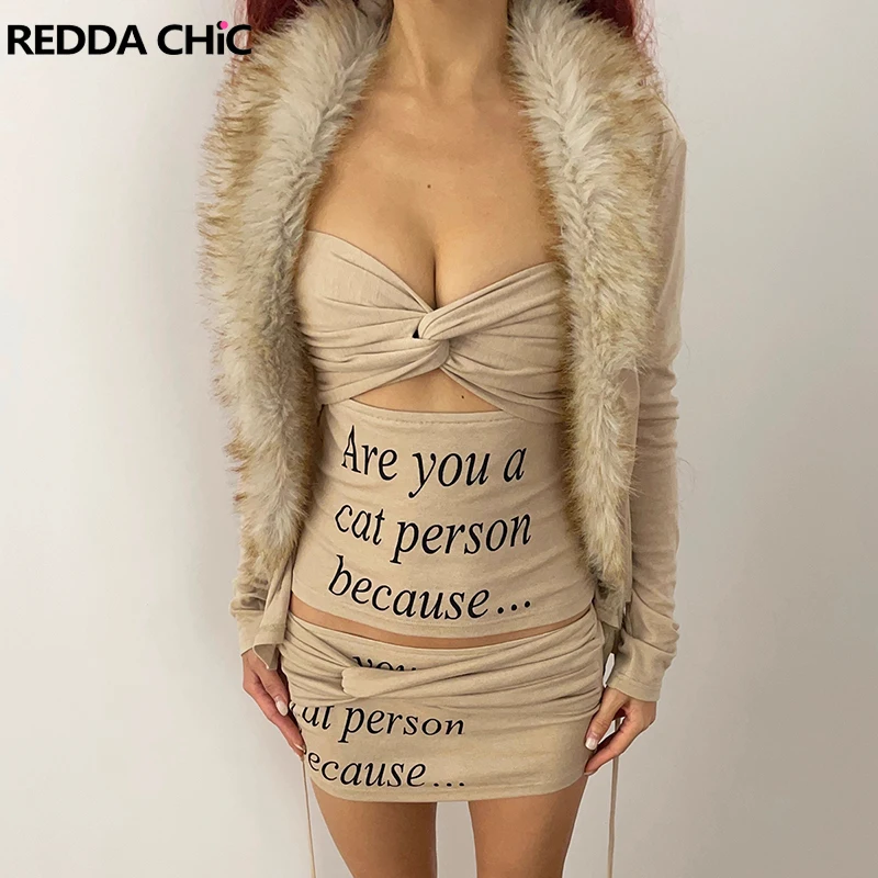 

REDDACHiC Cut-out Corset Top Mini Skirt Women Set Graphic Print Sling Vest Camisole Ruched Bodycon Skirt Western Vintage Clothes