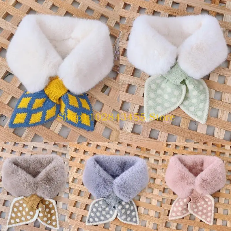 49MC أفخم الرقبة ScarvesFalse طوق الاطفال فو الفراء طوق وشاح الصوف طوق البولكا نقطة ربطة القوس فيونكة منديل وشاح الماس شبكة #2