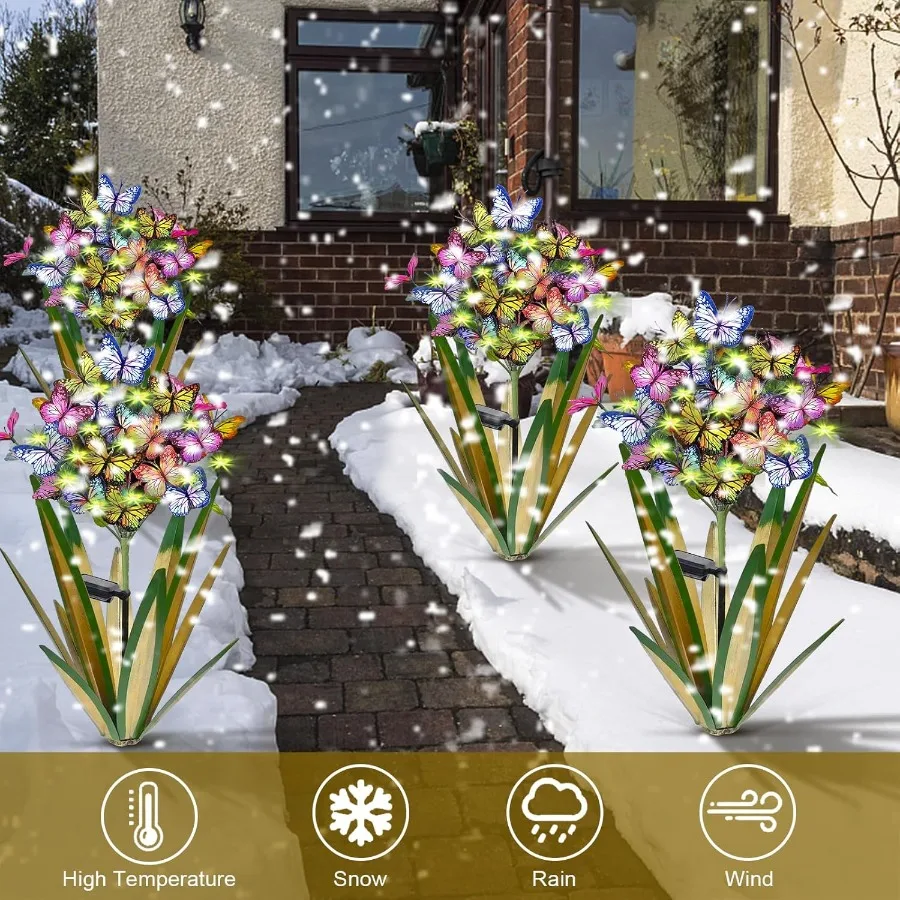 منحوتة حديقة الزهور المعدنية التي تعمل بالطاقة الشمسية مع فراشات زخرفية متمايلة لإضاءة عيد الميلاد الخارجية E