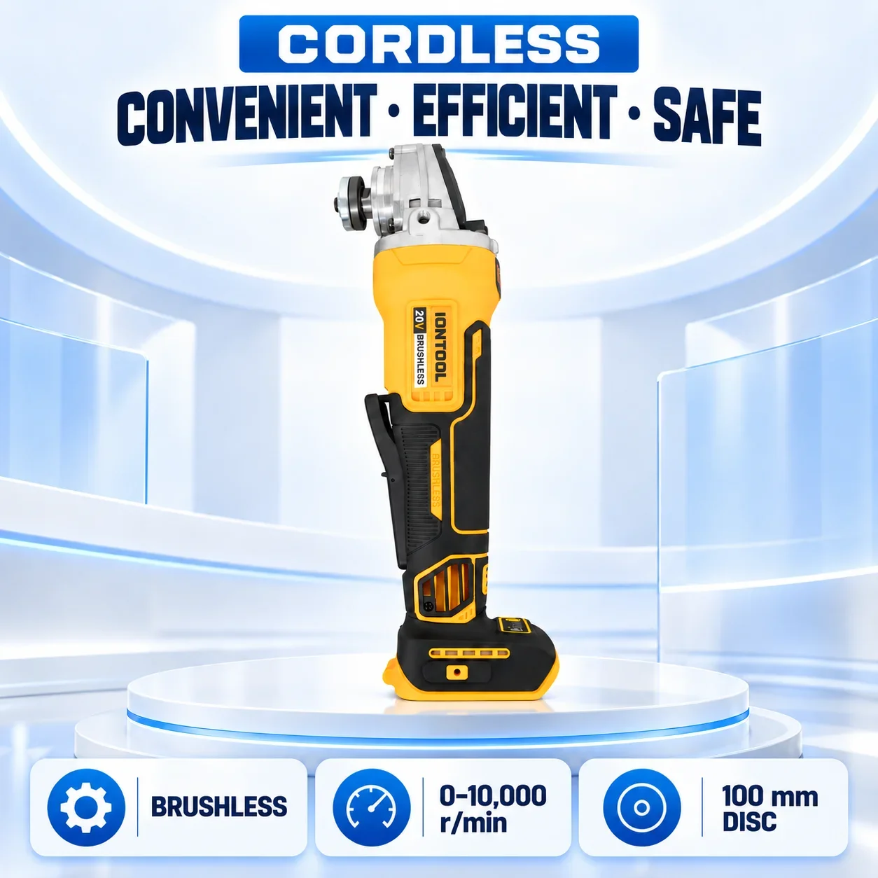 IONTOOL Brushless Cordless Angle Grinder 100mm 10000RPM High Speed for Wood Sanding and Surface Polishing Garage Tool